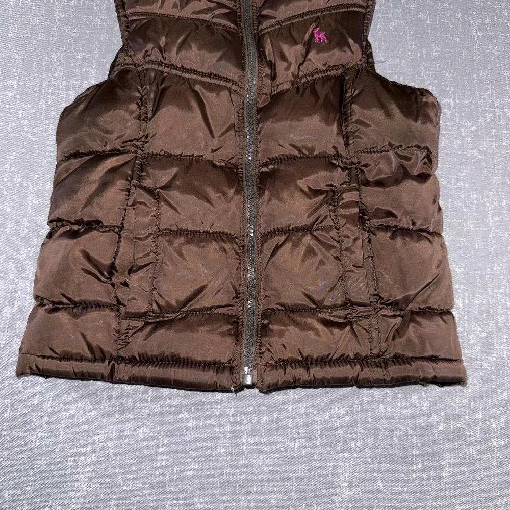 Old Navy Vest Girls Small Brown Puffer Fleece Lined Quilted Zip Fall Winter
